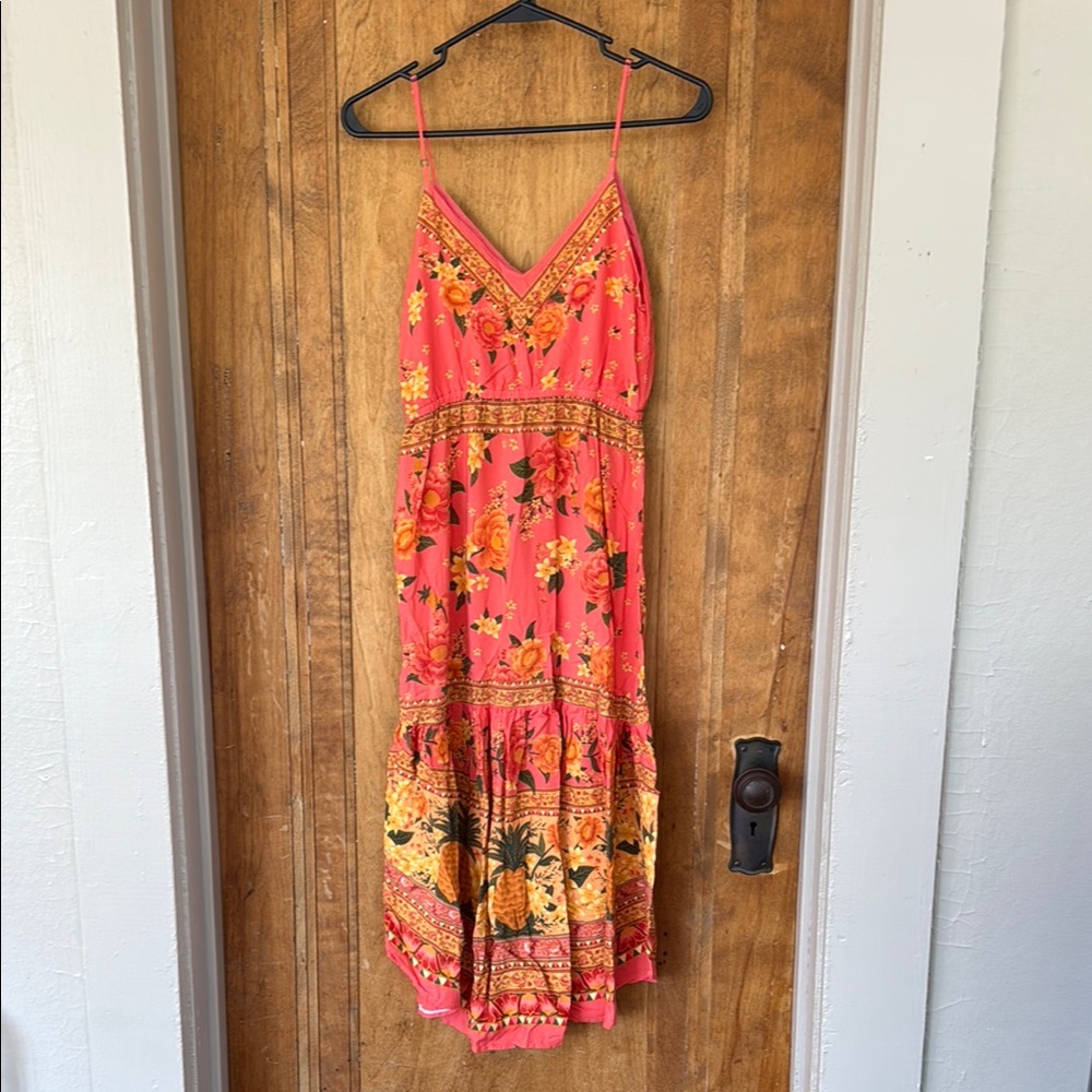 FARM Rio Pink Sleeveless Spaghetti Strap Sundress